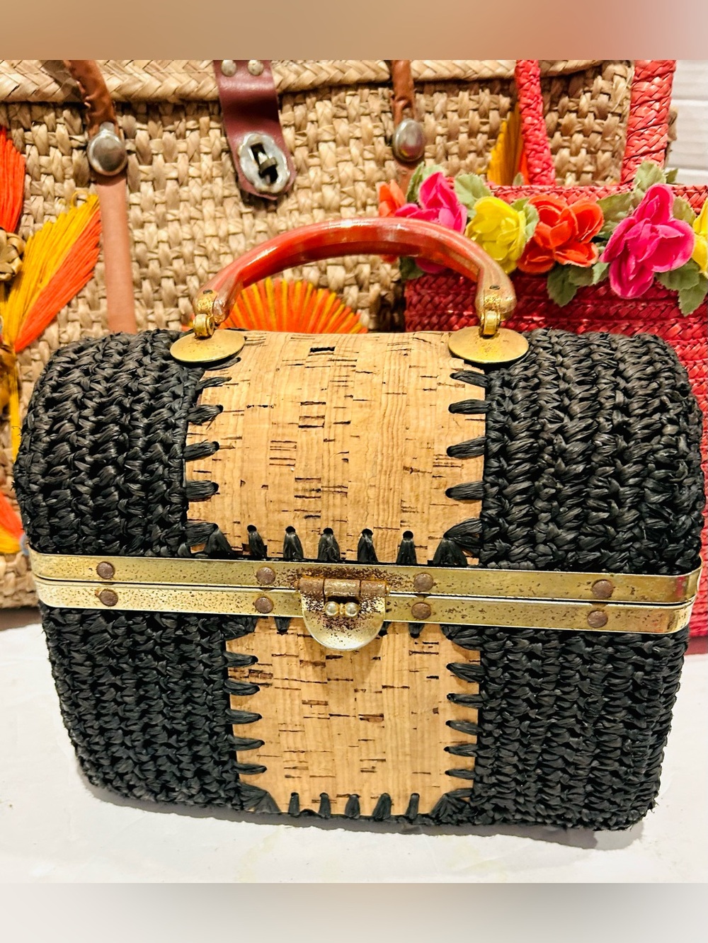 Bundle Lot of 4 Vintage Summer Straw Woven Wicker Bags Purses Handbags Totes - Picture 7 of 14